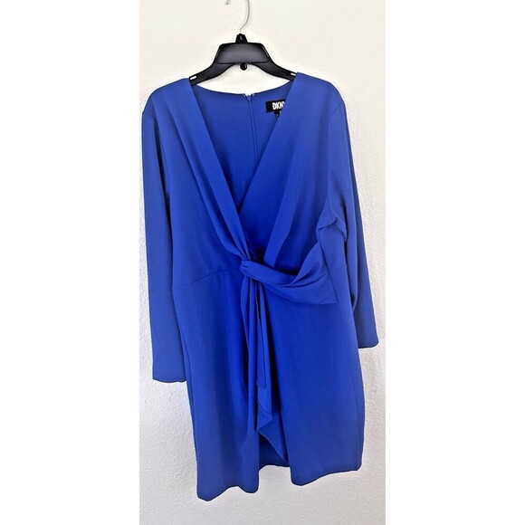 DKNY Women's Plus Size V-Neck Twist-Front Long-Sleeve Dress Royal Blue 20W - Picture 5 of 8